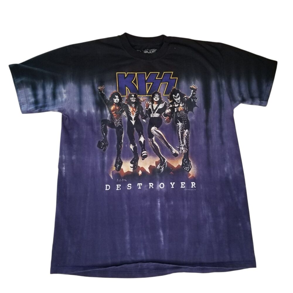 Vintage 2005 Liquid Blue KISS Destroyer Concert Tie Dye T-Shirt Band Rock Large